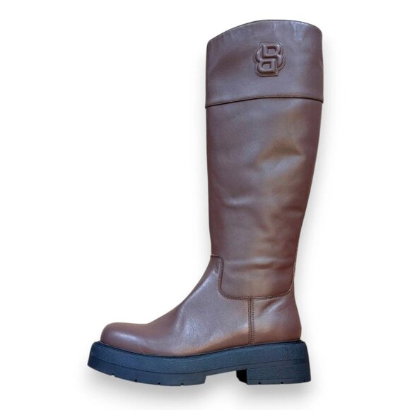 BOSS Rebby High Women's Boots Brown Leather Block Heel US 7 (UK 4 EU 37) RT $299 - Picture 2 of 4